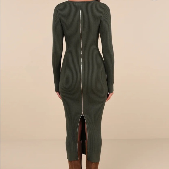 Lulu's Olive Green Long Sleeve Dress - Picture 2 of 4